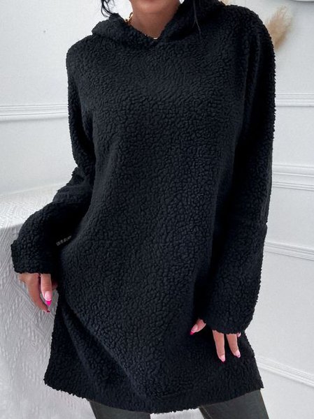

Casual Teddy Hooded Loose Dress, Black, Mini Dresses