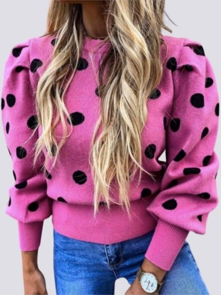 

Winter Crew Neck Regular Fit Polka Dots Polka Dots Long sleeve Daily Sweater, Deep pink, Sweaters