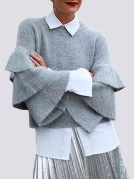 

Shift Long Sleeve Crew Neck Elegant Sweater, Gray, Sweaters