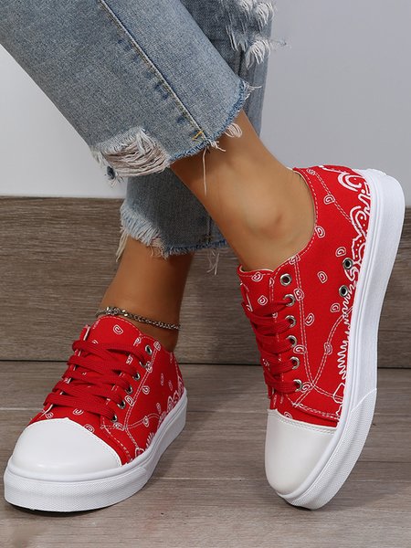 

Paisley Print Canvas Shoes, Red, Sneakers