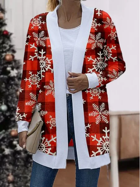

Snowflake Loose Casual Other Coat, Red, Cardigans