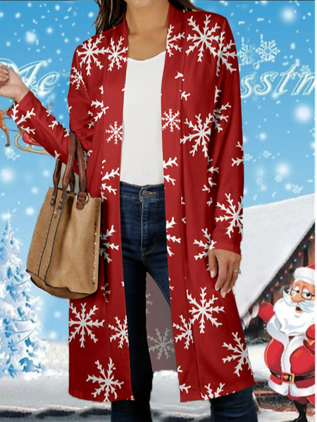 

Snowflake Casual Loose Other Coat, Red, Cardigans