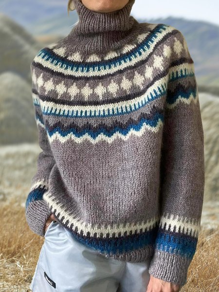 

Turtleneck Ethnic Wool/Knitting Sweater, Multicolor, Sweaters