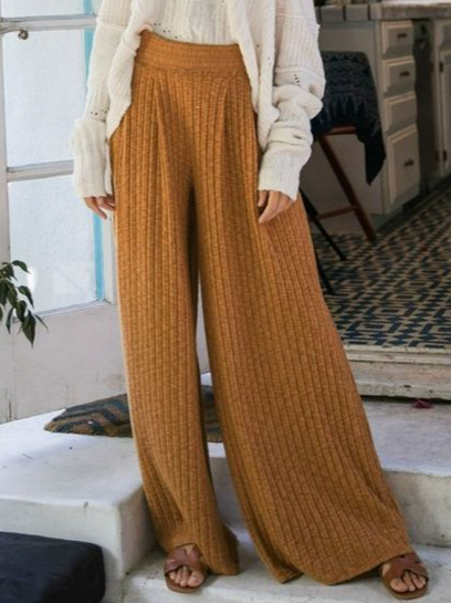

Casual Loose Plain Pants, Yellow, Pants