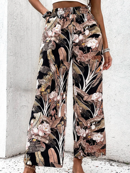 

Floral Casual Ankle Pants, Multicolor, Pants