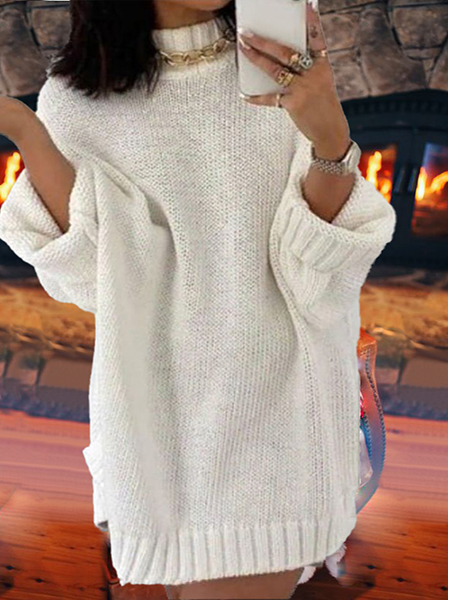 

Plain Wool/Knitting Casual Dresses, White, Dresses