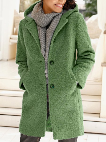 

Hoodie Casual Plain Overcoat, Green, Coats