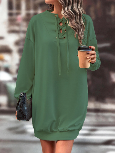 

Turtleneck Casual Plain TUNIC Dresses, Green, Mini Dresses