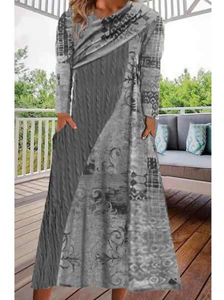 

Boho Crew Neck Ethnic Dresses, Gray, Dresses