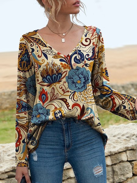 

Knitted Loose Floral T-Shirt, Multicolor, T-Shirts