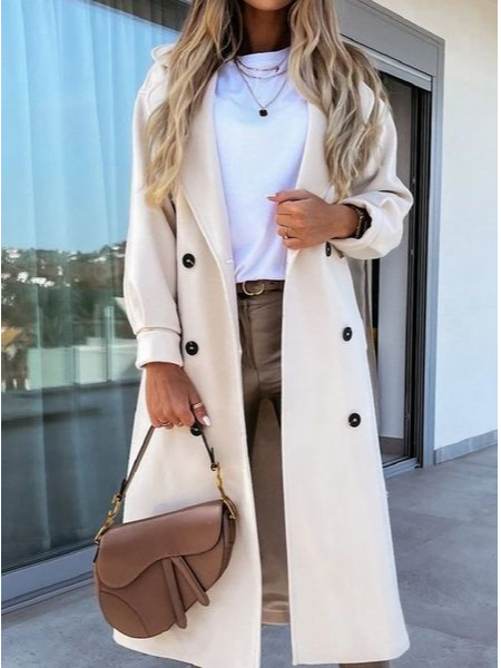

Plain Loose Woolen Casual OverCoat, White, Outerwear