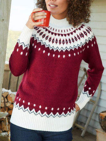 

Ethnic Casual Crew Neck Sweater, Deep red, Sweaters