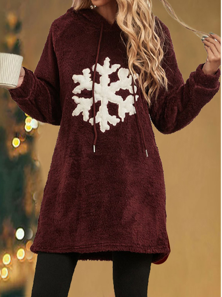 

Fluff/Granular Fleece Fabric Loose Hoodie Sweatshirts, Wine red, Mini Dresses