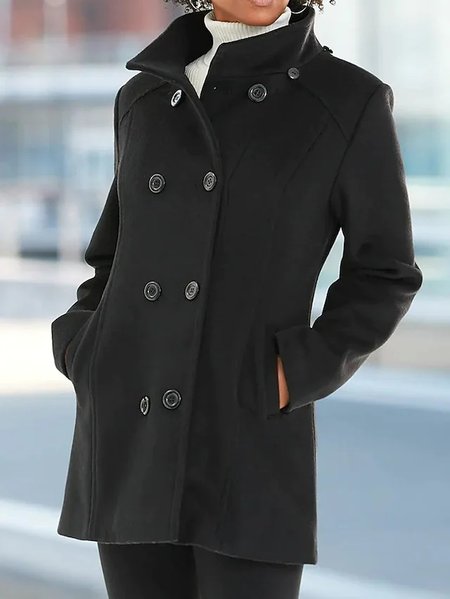 

Regular Fit Casual Stand Collar Overcoat, Black, Coats