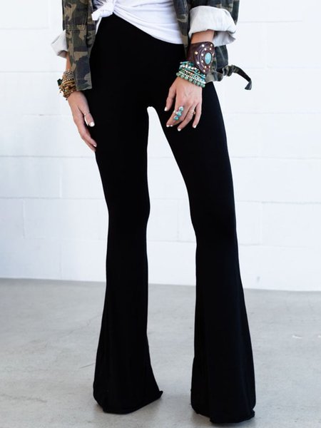 

Casual Regular Fit Bell-Bottomtrousers Pants, Black, Pants