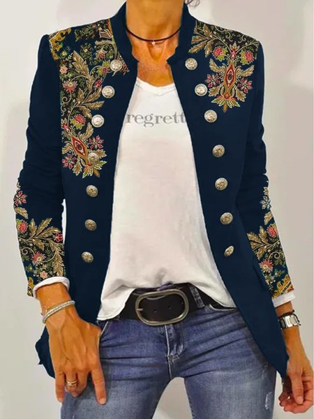 

Casual Loose Embroidery Twill Jacket, Blue, Jackets