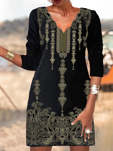 

Vintage Regular Fit V Neck Dresses, Black, Dresses