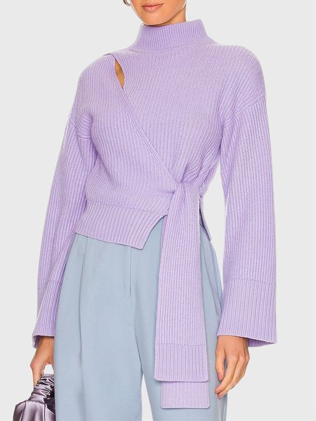 

Plain Regular Fit Urban Lace-up Sweater, Purple, Pullovers