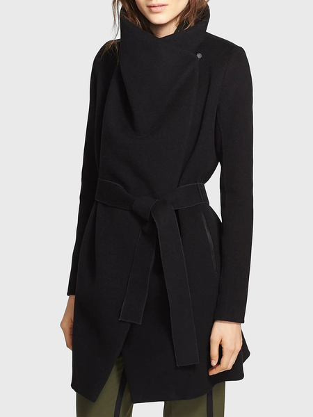 

Stand Collar Loose Paisley Shawl Collar Mid-long Overcoat, Black, Coats