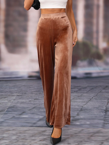 

Casual Plain Velvet Loose Fashion Pants, Coffee, Pants