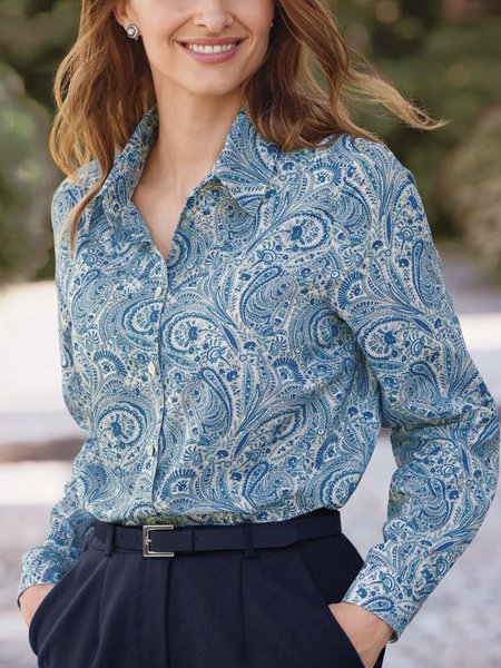

Paisley Loose Shirt Collar Boho Blouse, Blue, Blouses & Shirts