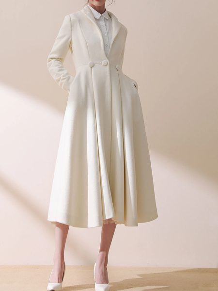 

Loose Elegant Lapel Collar Long sleeve Mid-long Overcoat, White, Coats