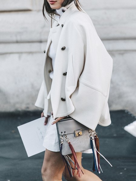 

Long sleeve Loose Urban Stand Collar Jacket, White, Jackets