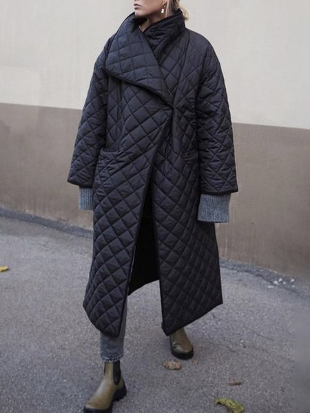 

Daily Long sleeve Simple Shawl Collar Fleece Coat, Black, Others