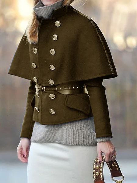 

Loose Long sleeve Stand Collar Long sleeve Urban Jacket, Army green, Jackets