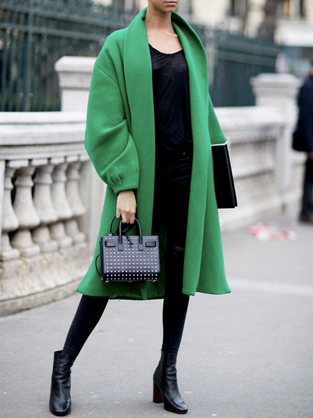

Long sleeve Plain Urban Shawl Collar Overcoat, Green, Coats