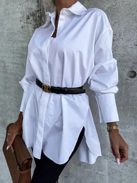 

Long sleeve Shirt Collar Plain Simple White Blouse, Blouses and Shirts
