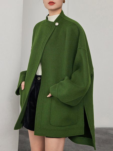 

Heavyweight Long sleeve Daily Stand Collar Overcoat, Green, Coats