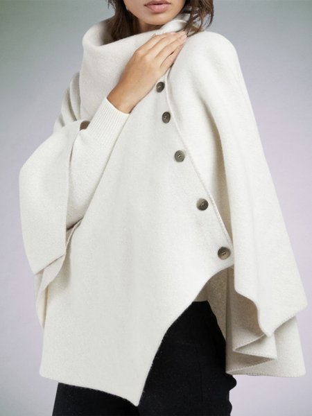 

Simple Plain Long sleeve Shawl Collar Coat, White, Others