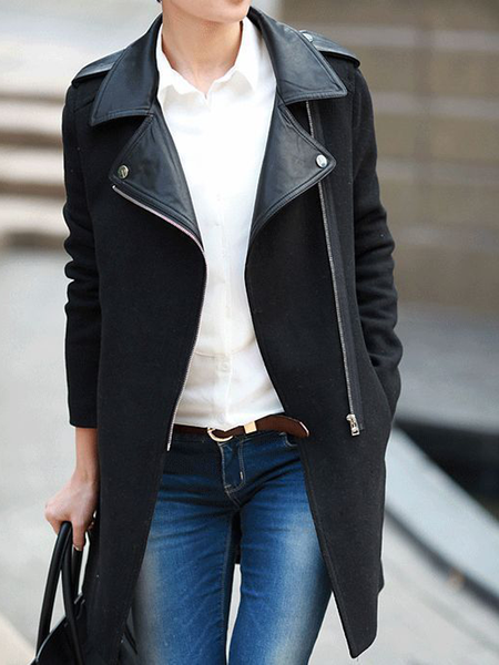 

Urban Lapel Collar Loose Lapel Collar Long sleeve Mid-long Overcoat, Black, Coats