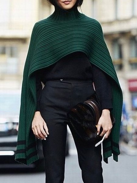 

Turtleneck Color Block Sweater, Green, Pullovers
