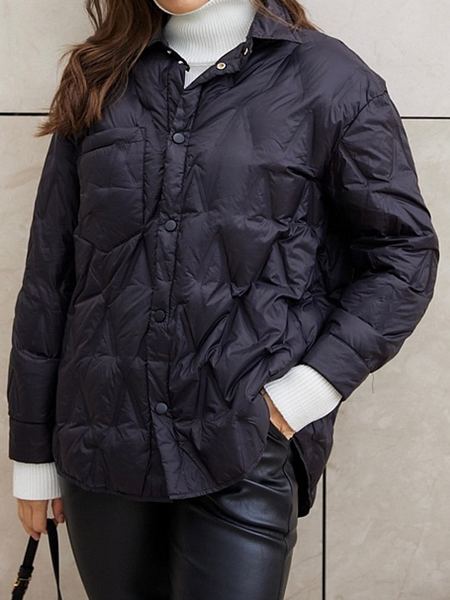 

Loose Urban Fleece Shirt Collar Long sleeve Coat, Black, Others