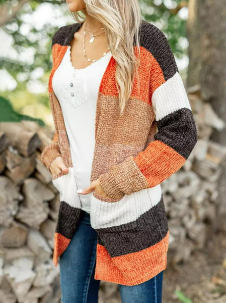 

Casual Color Block Pocket Sweater Cardigan, Multicolor, Cardigans