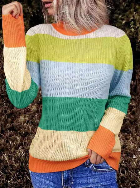 

Casual Color Block Turtleneck Long Sleeve Sweater, Multicolor, Sweaters