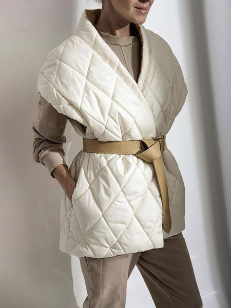 

Winter V neck Plain Simple Regular Fit Fleece Coat, Off white, Others
