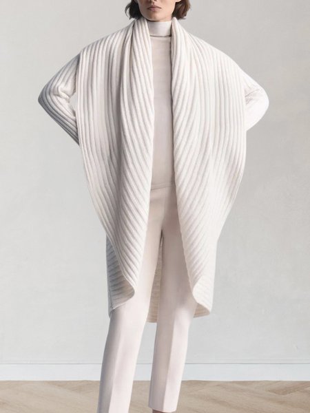 

Shawl Collar Elegant Long sleeve Sweater Coat, White, Cardigans