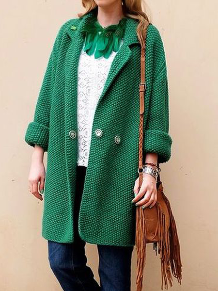 

Loose Urban Lapel Collar Long sleeve Sweater Coat, Green, Cardigans