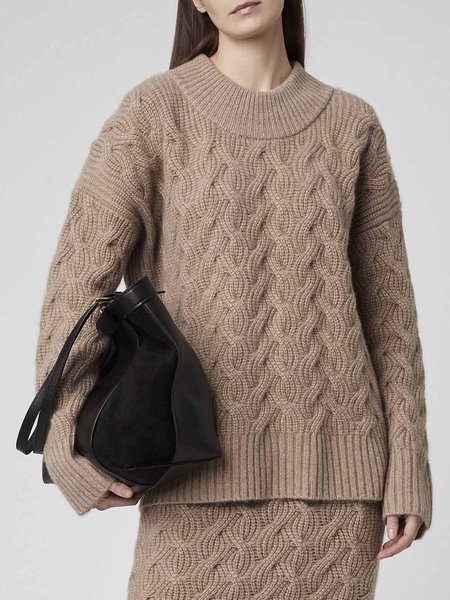 

Elegant Long sleeve Plain Crew Neck Sweater, Coffee, Pullovers