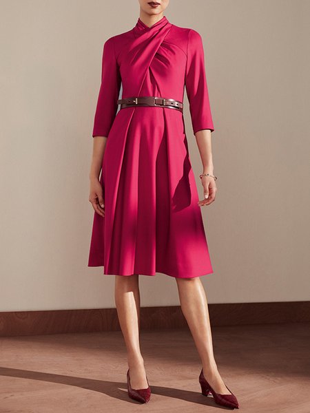 

Three Quarter Sleeve Elegant Regular Fit Midi Dress, Red, Midi Dresses