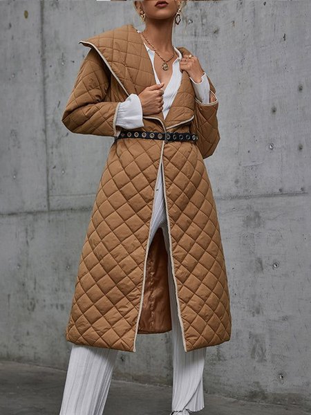 

Long sleeve Shawl Collar Regular Fit Color Block Fleece Coat, Tan, Others