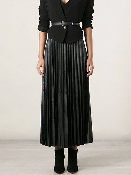 

Regular Fit Plain Elegant High Waist Skirt, Black, Skirts