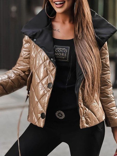 

Loose Color Block Lapel Collar Urban Fleece Coat, Brown, Others