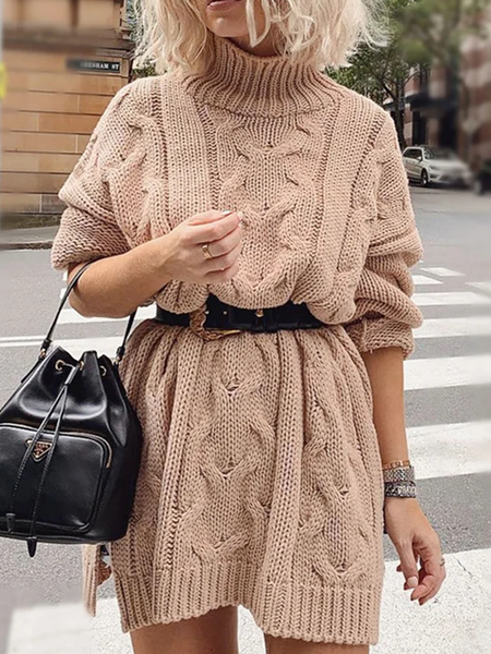 

Loose Micro-Elasticity Urban Plain Long sleeve Mid-long Sweater, Khaki, Pullovers