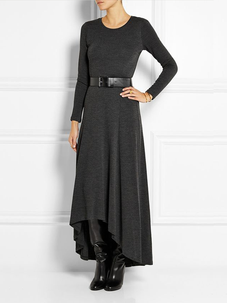 

Regular Fit Crew Neck Long sleeve Urban Long Dresses, Gray, Maxi Dresses