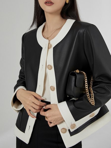 

Long sleeve Long sleeve Elegant Color Block Jacket, Black, Jackets