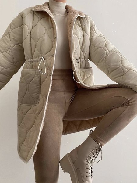 

Loose Casual Plain Long Sleeve Fleece Coat, Camel, Others